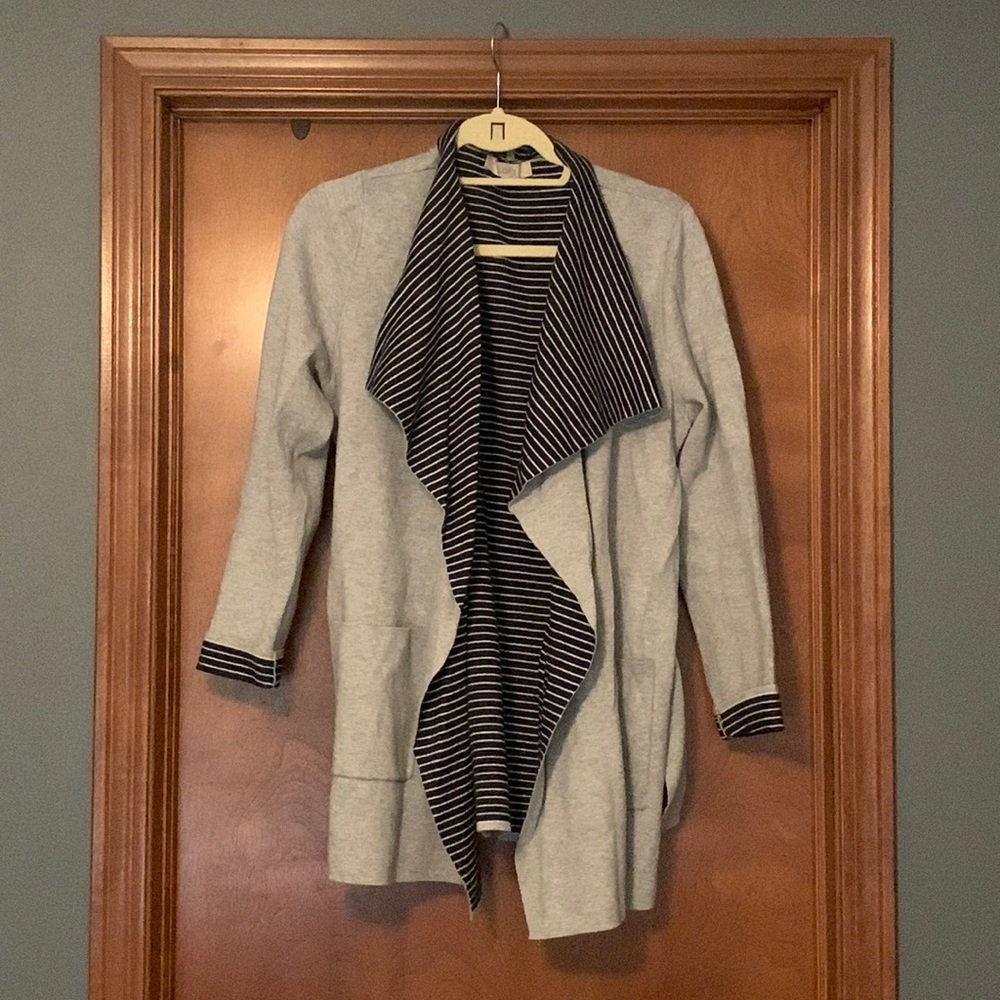 LOFT navy striped reversible sweater jacket size large